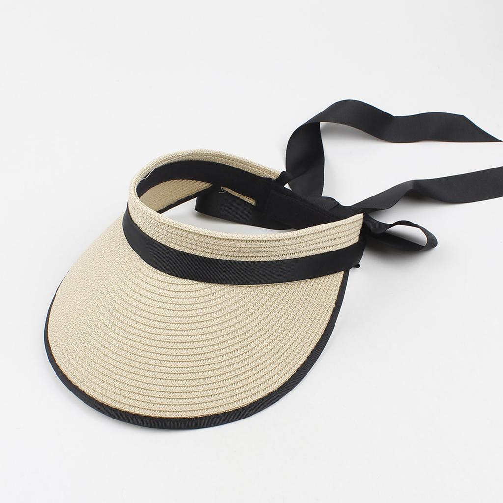 Women Sun Visor Hat Adjustable Wide Brim Bowknot Straw Hat Beach Hat