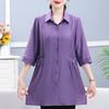Повседневная однотонная рубашка миди для поездок на работу, однобортная, модная, с отложным воротником, летняя, рукав 3/4, женская одежда, карманы, блузка