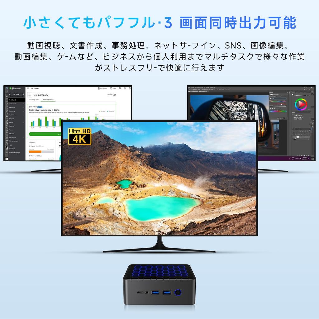 Мини-ПК Intel N100 12-го поколения с Windows 11, 16 ГБ ОЗУ DDR4, 512 ГБ 4 WIFI Память PCIe SATA Тройной Окружающий Два проводных LAN и порт Pro, + SSD, Ядра/4