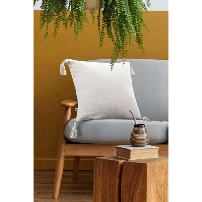Coussin déhoussable avec pompons "Gaïa" 40 x 40 cm "Gaze de Coton" - Gaïa Chantilly