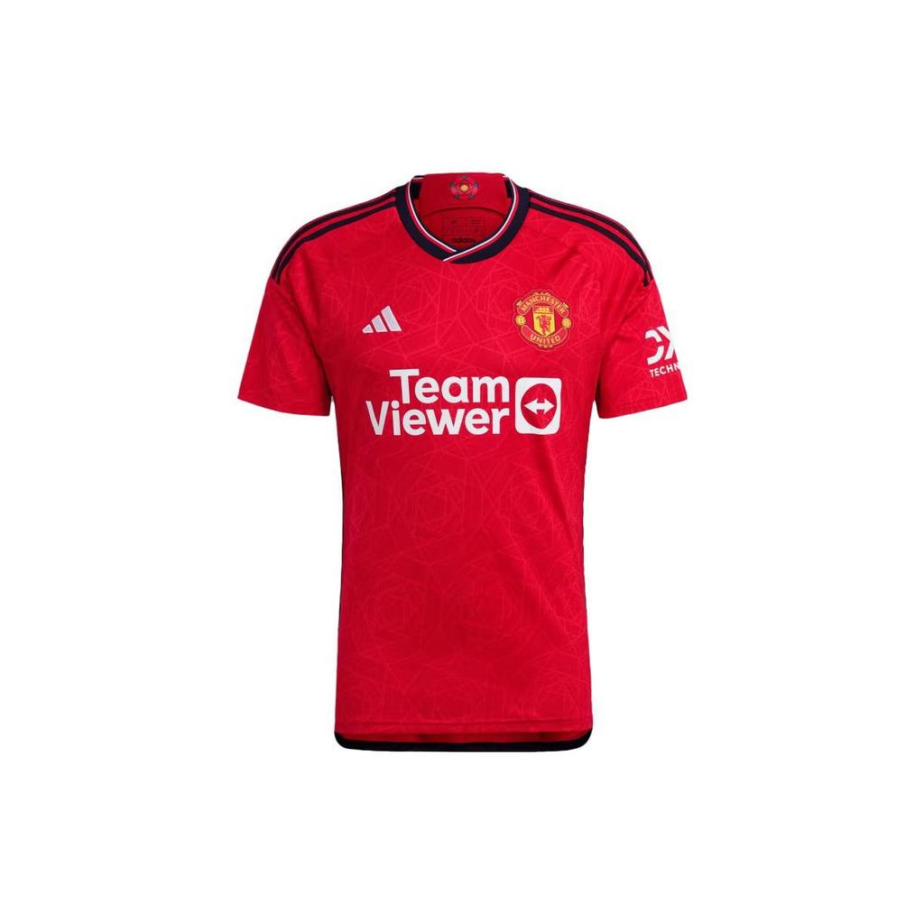 Adidas Манчестер Юнайтед, выездная майка 23/24, мужская спортивная рубашка с коротким рукавом и v-образным вырезом, красная IP1726