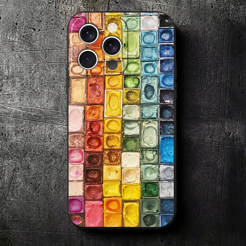 Набор акварели Палитра красок Мягкий чехол для телефона для iPhone 16 16E 17 Air 15 Pro Max 14 Plus 13 Mini 11 12 7 Черная задняя крышка
