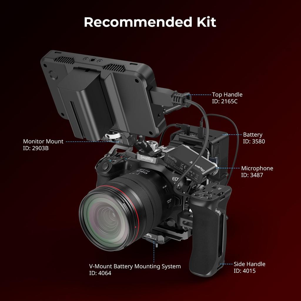 SmallRig Camera Cage for Canon R5 Mark Aluminum Alloy Camera Video Cage with Cold Shoe and and Quick Release Plate II, Mount, 1/4"-20 3/8"-16 Threads,