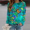 Fall Autumn Women'S Fashion O Neck Long Sleeve T-Shirt Loose Clothes Blue Flower Butterfly Print T Shirt For Girls Street