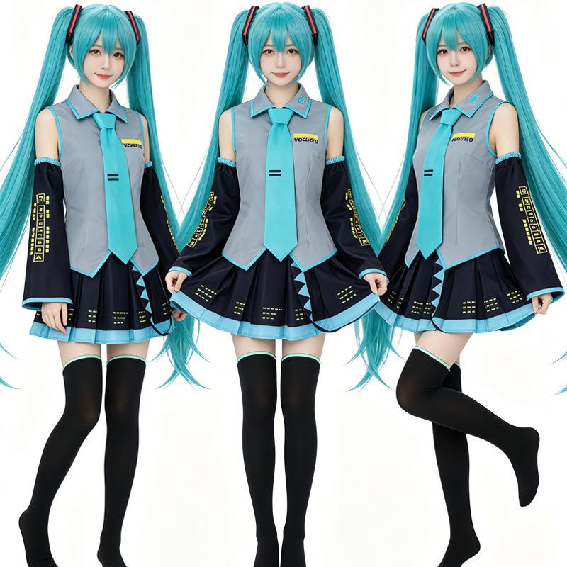 Women's Anime Cosplay Costume Full Set Vocaloid Style Uniform Skirt Suit Sweet Virtual Singer Cosplay Party Festival Outfit S-XXL