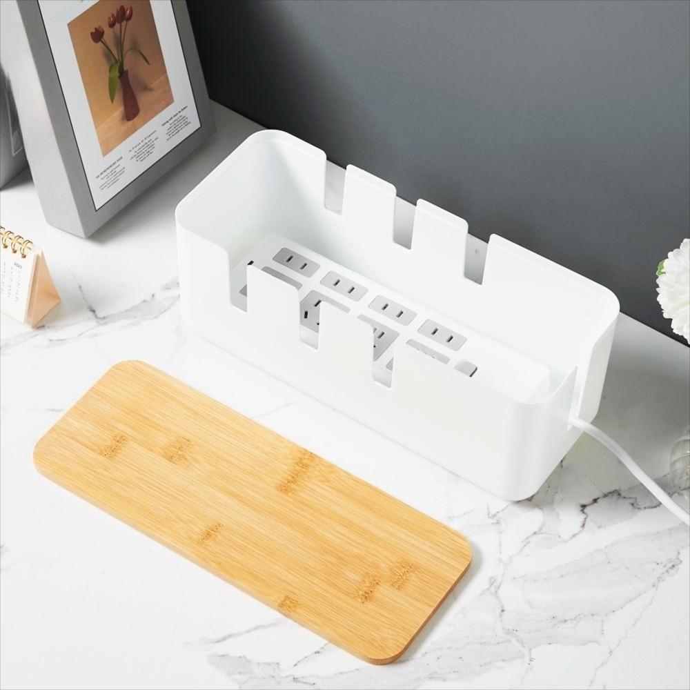 With Wooden Lid Household Cable Management Box Storage Bin Power Cord Case Power Wire Case Charger