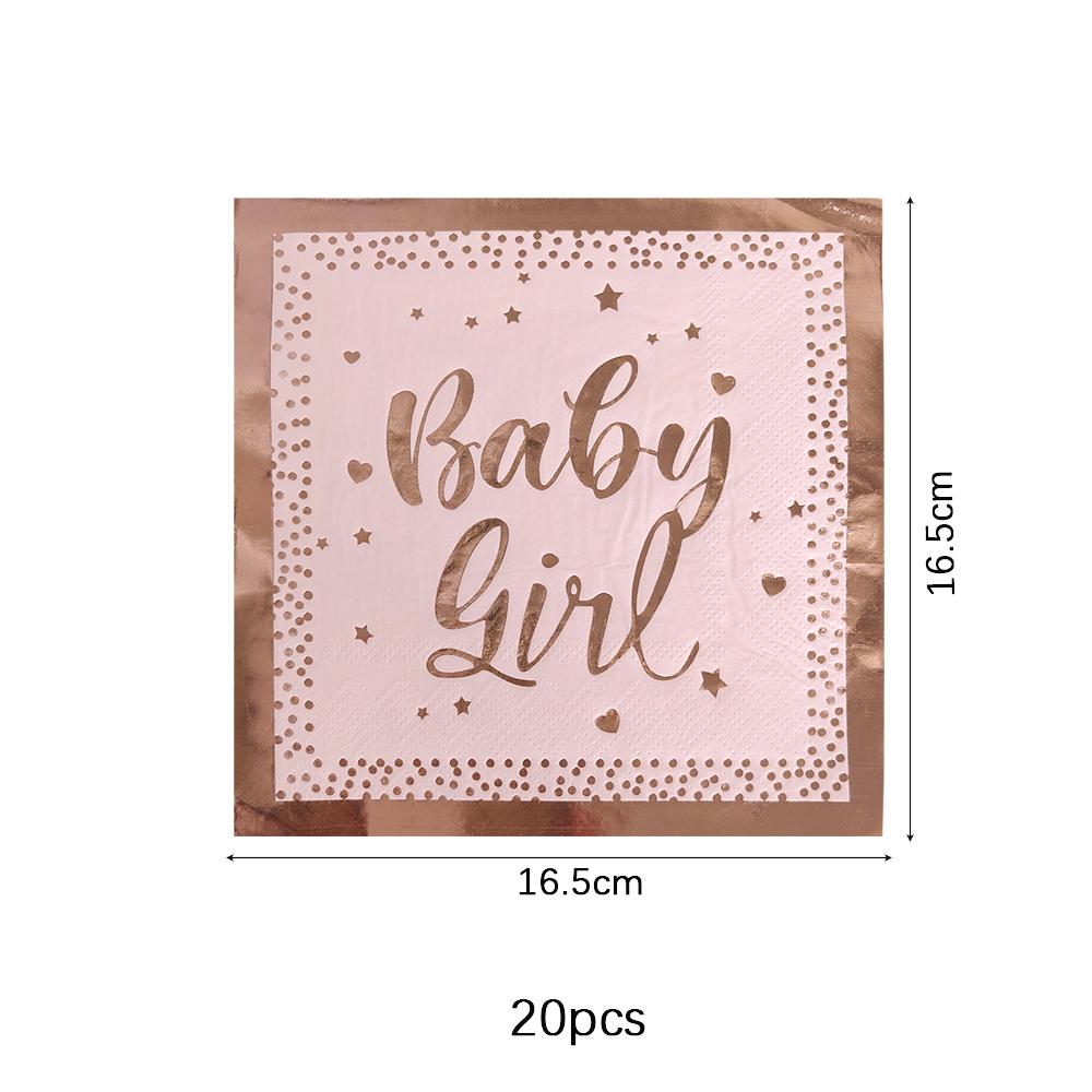 Baby Girl Disposable Tableware Pink Striped Rose Gold Paper Plates Cups Napkins for Baby Shower Birthday Party Decorations