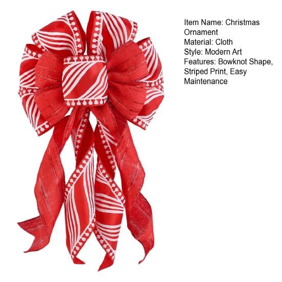 Yousheng Christmas Tree Topper Bow Striped Print Xmas Wreath Gift Bow Christmas Home Indoor Outdoor Decoration