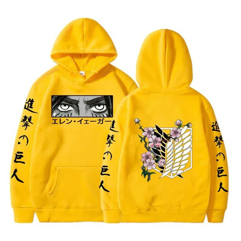 Fashion Anime Attack On Titan Eren Yeager Eyes Print Long Sleeve Hoodies Autumn Fleece Harajuku Cartoon Men Sweatshirts