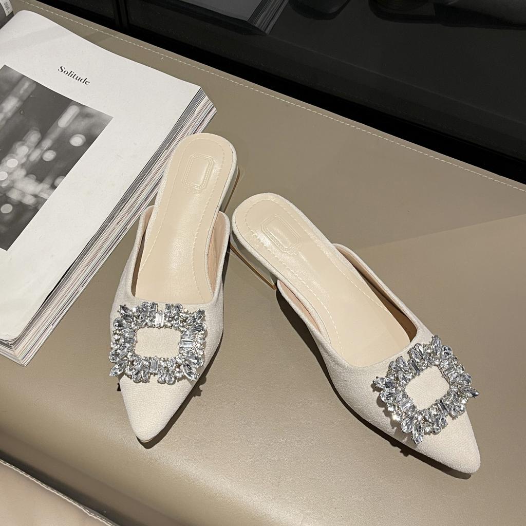 New Women's Shoes New Mules Women's High Heels Wedding Pump Women Rhinestone Pointed Toe Sandals Ladies Zapatos Mujer