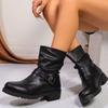 Lucyever Fashion Buckle Black Ankle Boots Women Pu Leather Thick Bottom Combat Boots Woman Slip On Platform Punk Botas Mujer