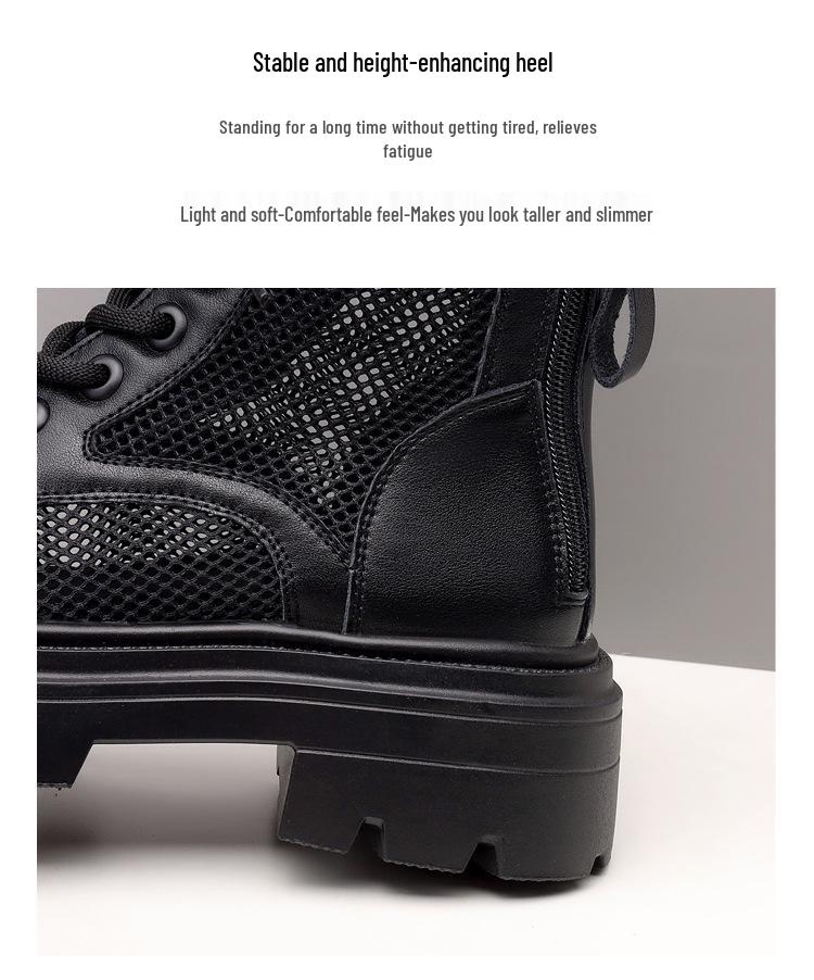 2025 Женские ботинки Мартин в британском стиле из сетки и кожи - Дышащие, на толстой подошве, перфорированные, короткие ботинки для лета