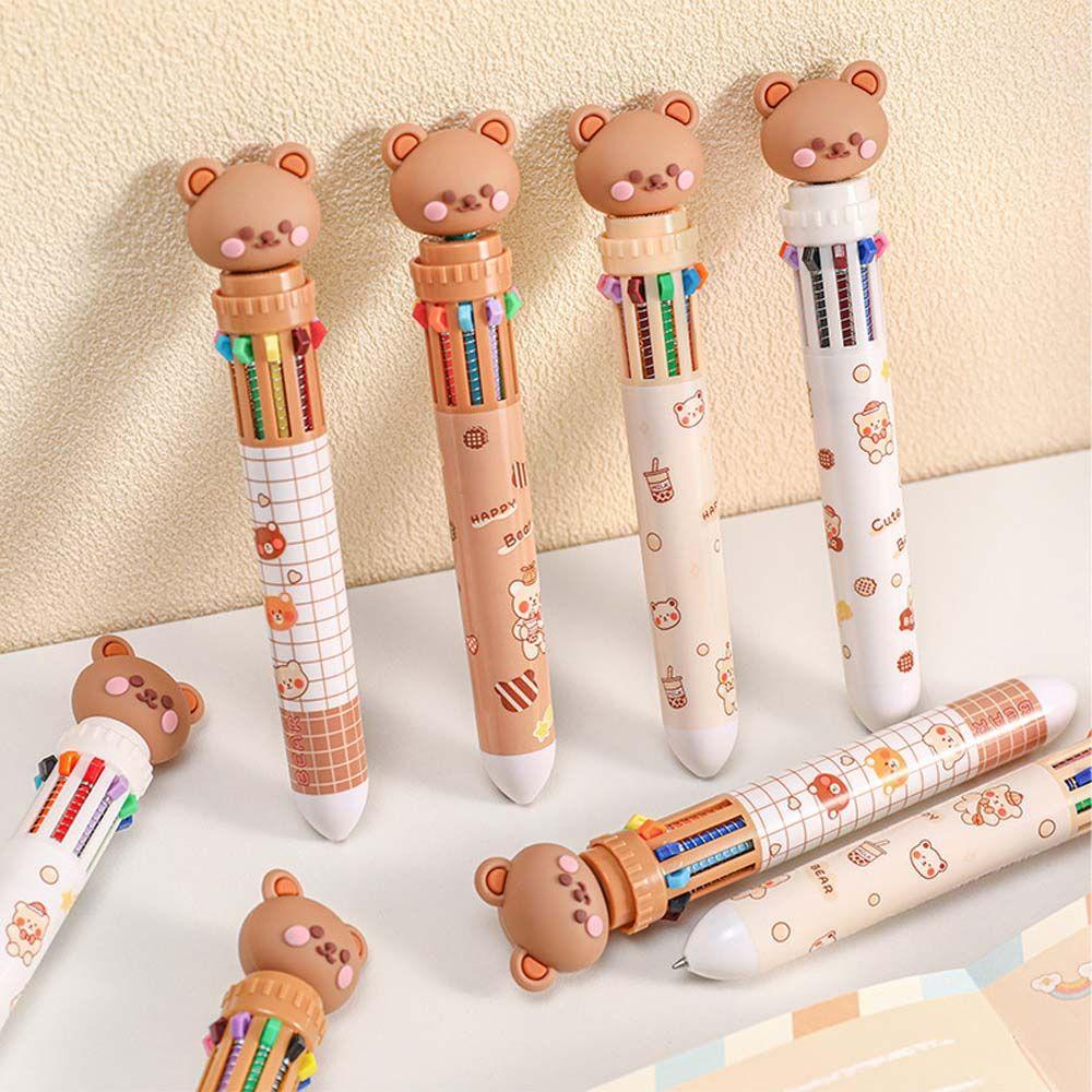 Cartoon Handwriting Ten Color Ball Pen Stationery Student Writing Pens Cartoon Bear Ballpoint Pen