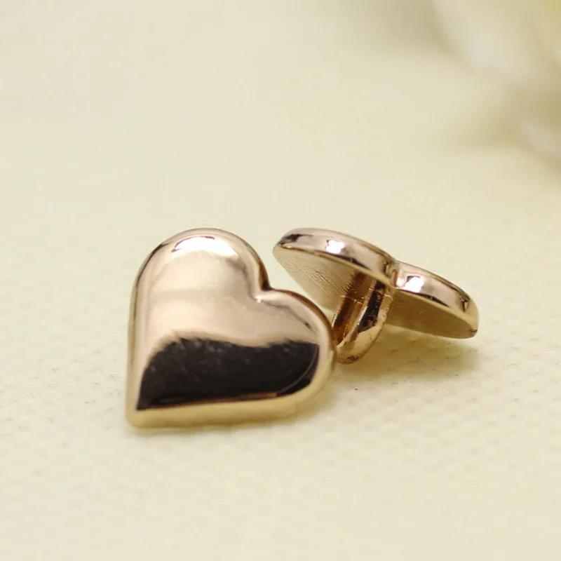 10pcs Heart Shape Buttons 10.5mm Small Metal Shank Buttons Apparel Sewing Accessories