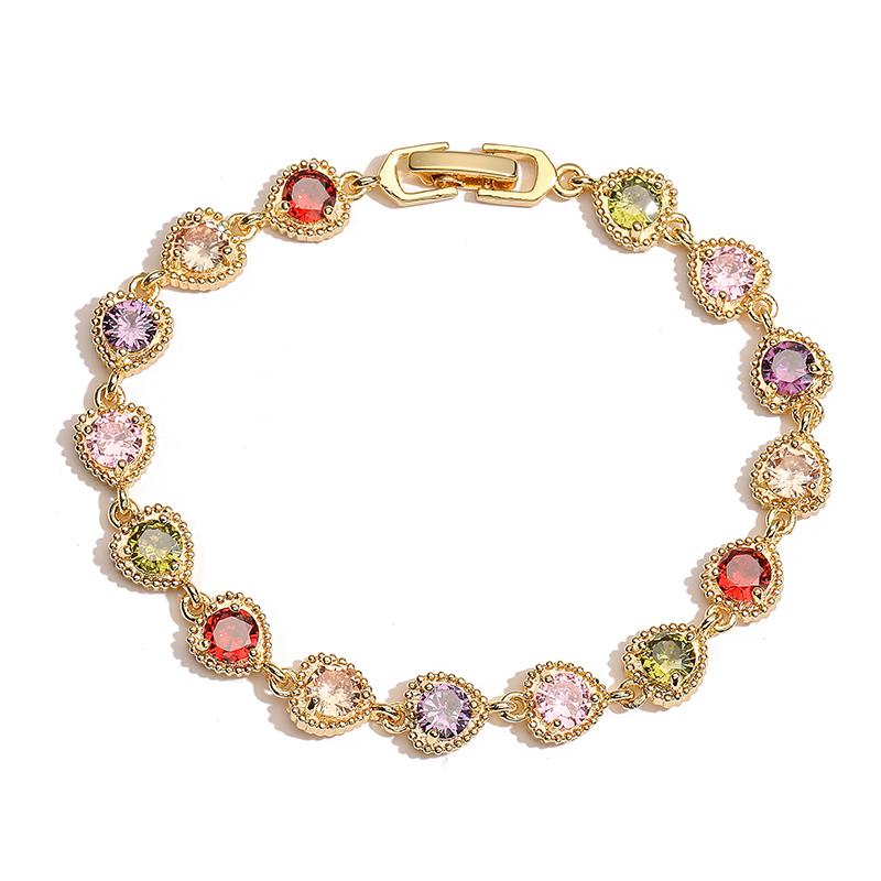 HECHENG,Colorful Zircon Splicing Design Heart shaped Sweet Shining Women's Zircon Safety Easy to Buckle Zircon Bracelet