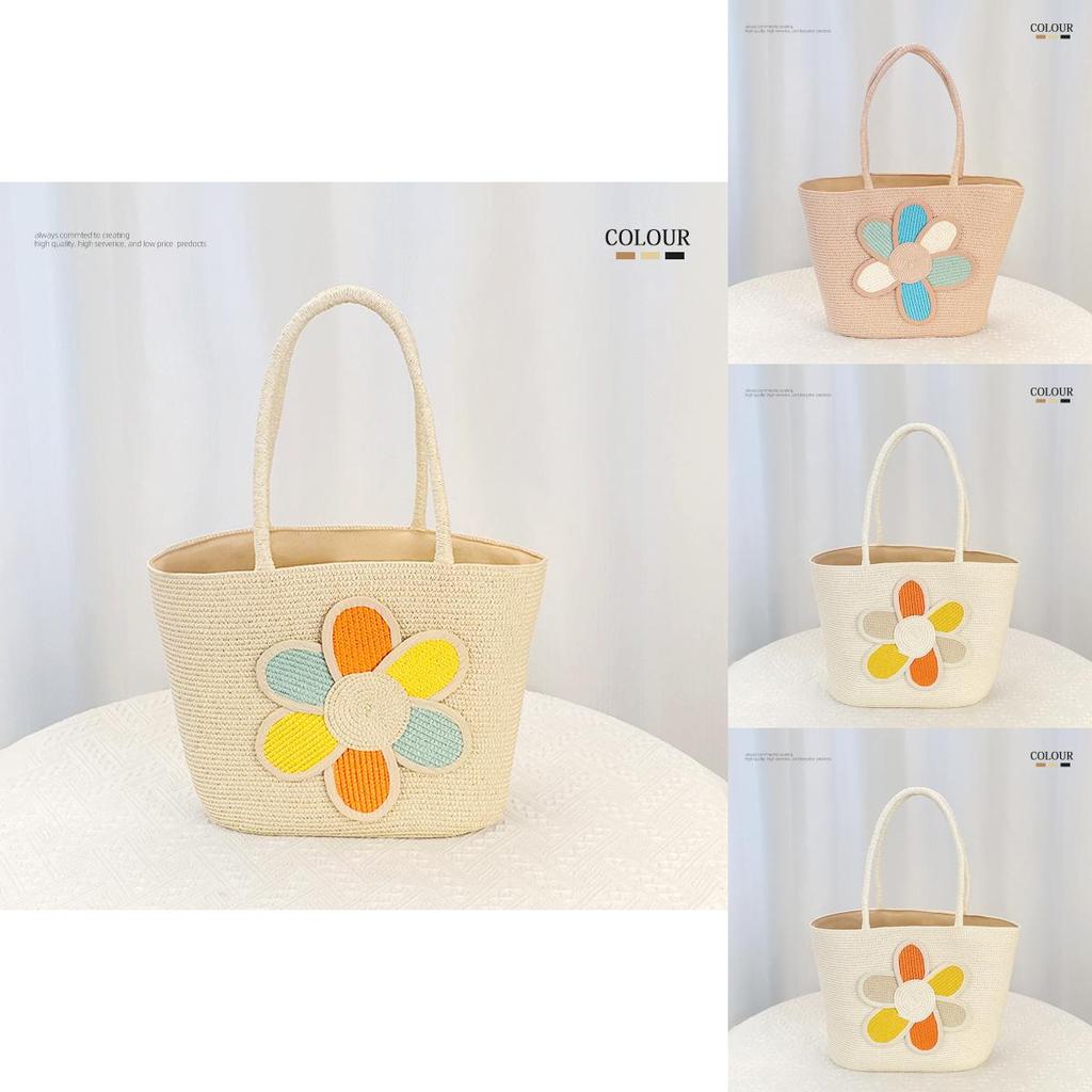 Simple Flower Color Blocked Pattern Women Casual Large Capacity Woven Tote Bag For Daily Fashion And Outdoor Activities