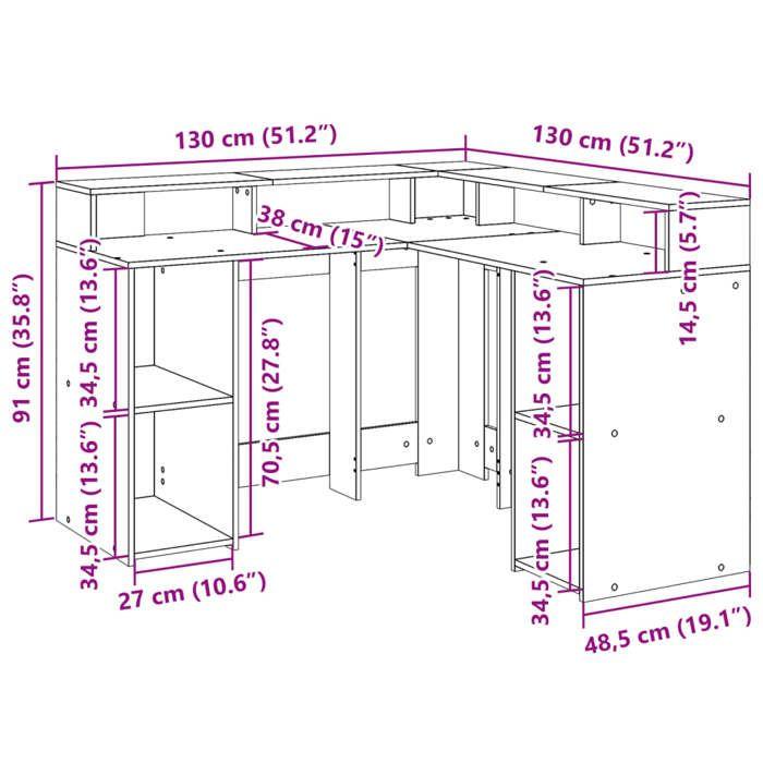 VidaXL Bureau et lumières LED chêne fumé 130x130x91cm bois ingénierie, bureau d'ordinateur, bureau d'écriture, meuble de 3309451