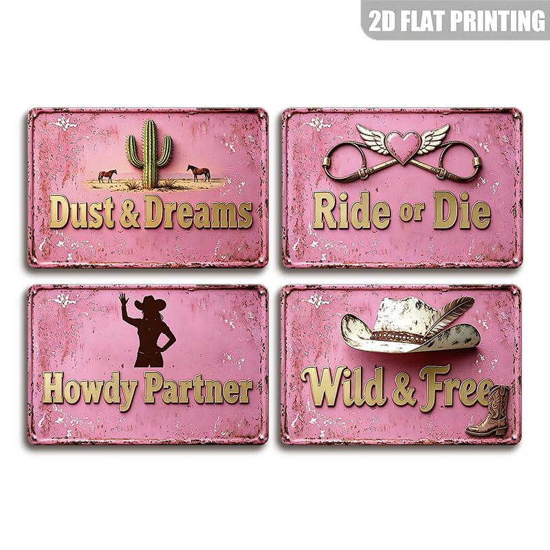 Vintage Pink Cowgirl Metal Sign Western Cactus Horse Wall Decor for Farmhouse Bedroom