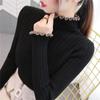 Women's Flounce-Trimmed Half Turtleneck Base Sweater Korean Style Slim Fit All-Match Long Sleeve Pullover Top for Autumn and Winter