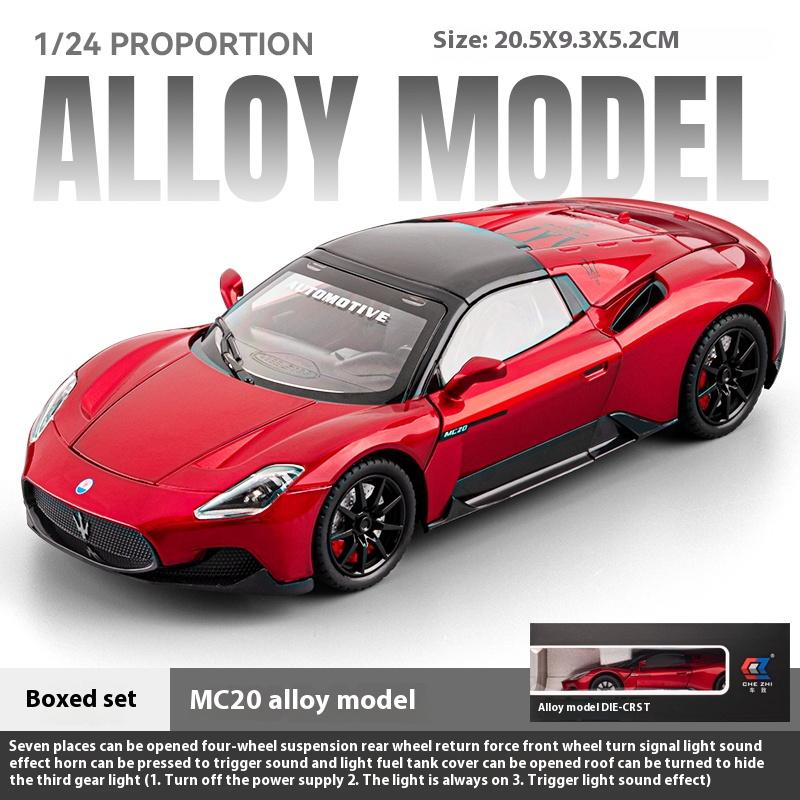 Модель спортивного автомобиля Maserati MC20 из сплава, литая под давлением, масштаб 1/24, детская игрушечная машина со звуком и светом, подарок на день рождения для мальчика, украшение для рабочего стола