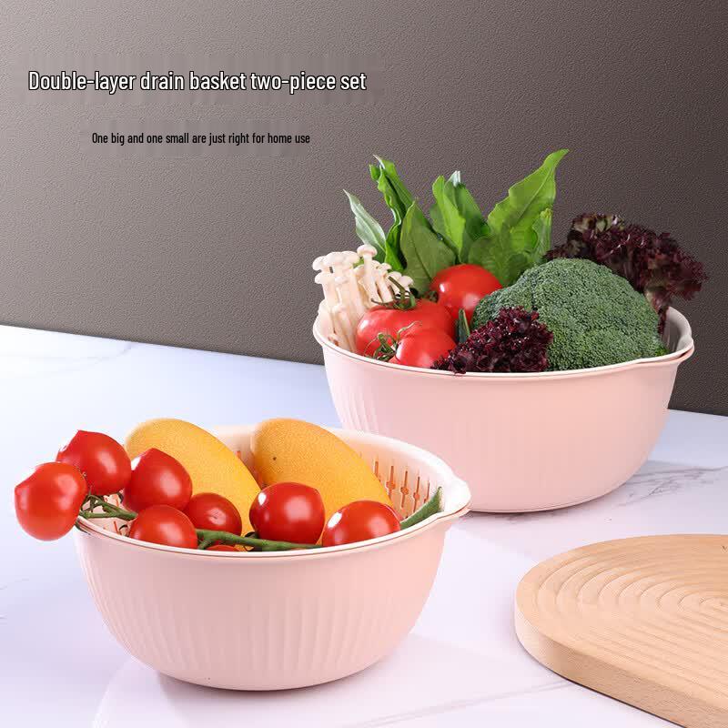 Zheji Double-Layer Plastic Draining Basket Set