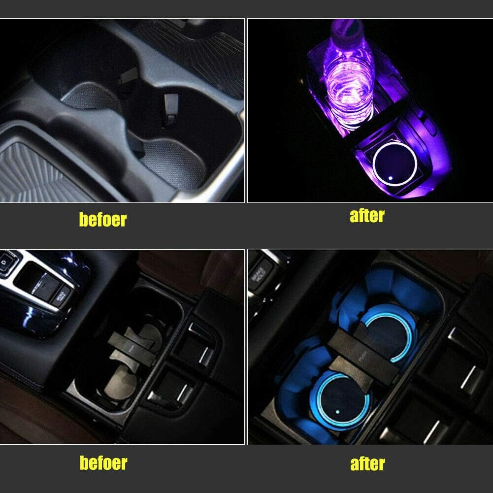 LED Cup Holder Lights, 2Pcs LED Car Coasterss With 7 Colors Luminescent Light Cup Pad, USB Charging Cup Mat For Drink Coaster Accessories Interior