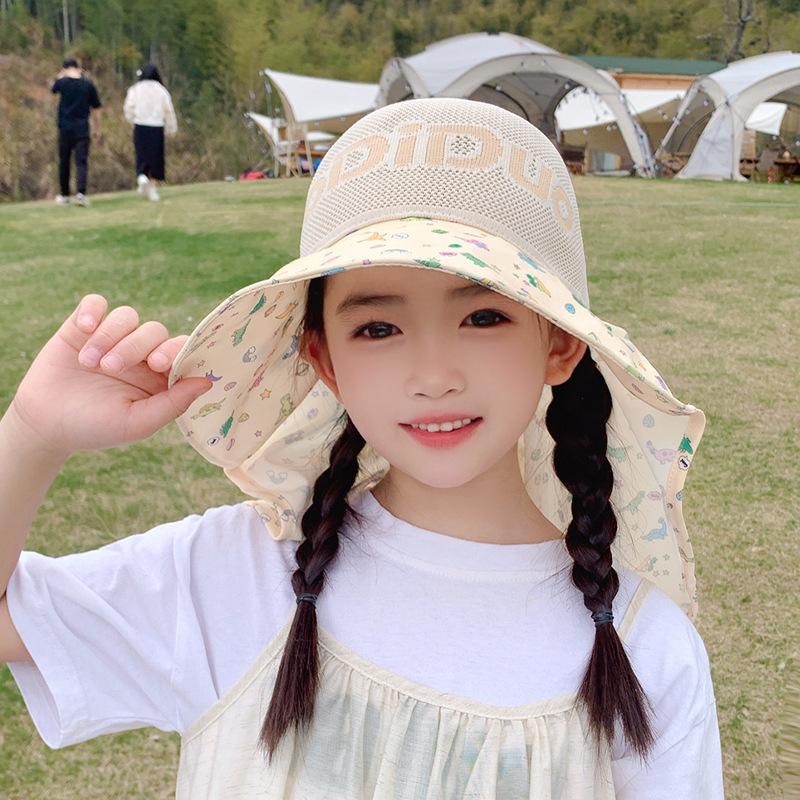 1148 детская шляпа мультяшная милая шляпа от солнца с открытым верхом для игр на улице с большими полями и шалью, солнцезащитная панама