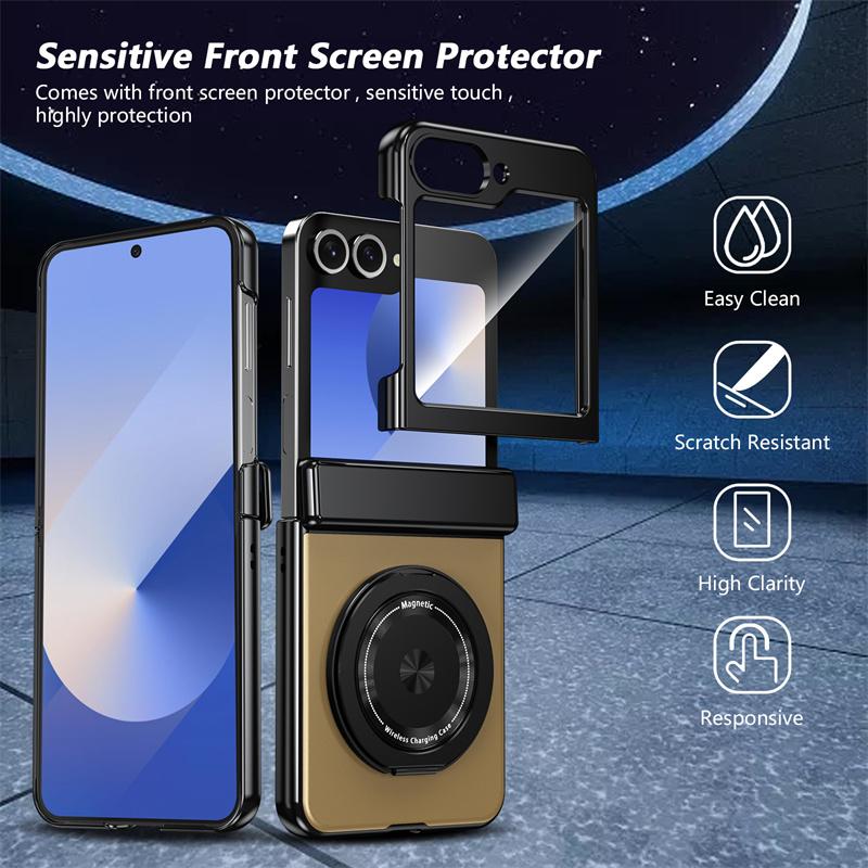 Матовый однотонный чехол для телефона Samsung Galaxy Z Flip 6 5 4 3 Hard Shell Protection Противоударная защитная пленка с держателем