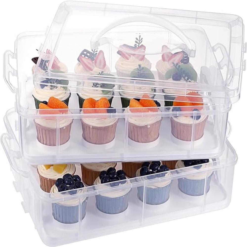 2 Tier Cupcake Carrier Rectangle Cupcake Containers Bakery Tool Cupcake Storage Box Picnic