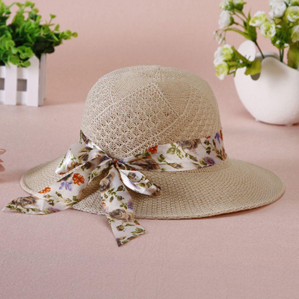 Ribbon Bowknot Visor Hats Girls Fisherman Hats Women Beach Cap Women Sun Hat Wide Brim Straw Hats