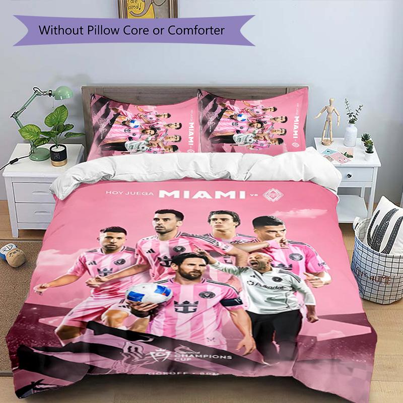 3pcs Inter Miami CF pattern bedding set duvet cover set includes duvet cover &pillowcases,perfect all season bedroom decoration&gift