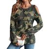 Женская / Зимняя Футболка Оверсайз Модная С открытыми плечами Круглый вырез Винтажный цветочный принт Пуловер Топ с длинным рукавом