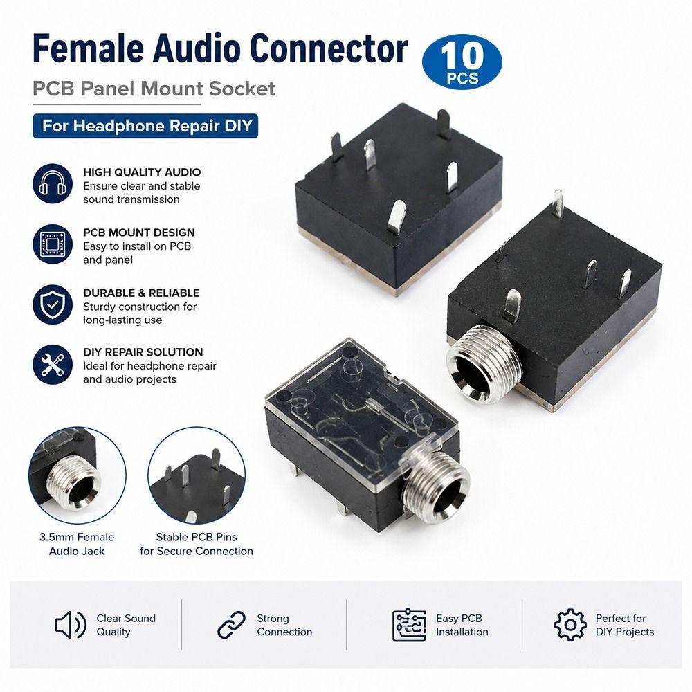 10Pcs PJ324M Interface 3.5mm Headphone Socket With Nut Stereo Audio Jack for Audio Video Socket