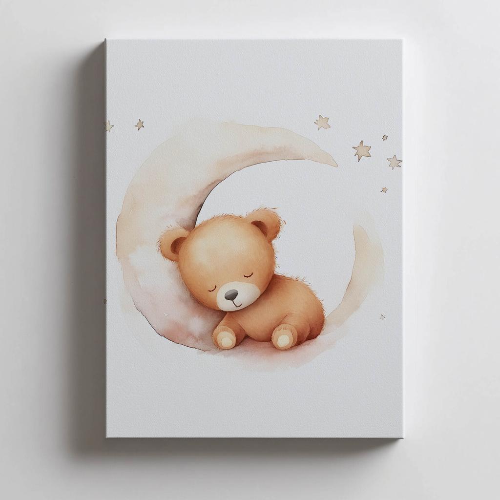 Miś Na Księżycowej Chmurce Miś Na Księżycowej Chmurce, 30X40 Cm, Rama Drewniana Ciemny Brąz, Papier Matowy 230 Gsm