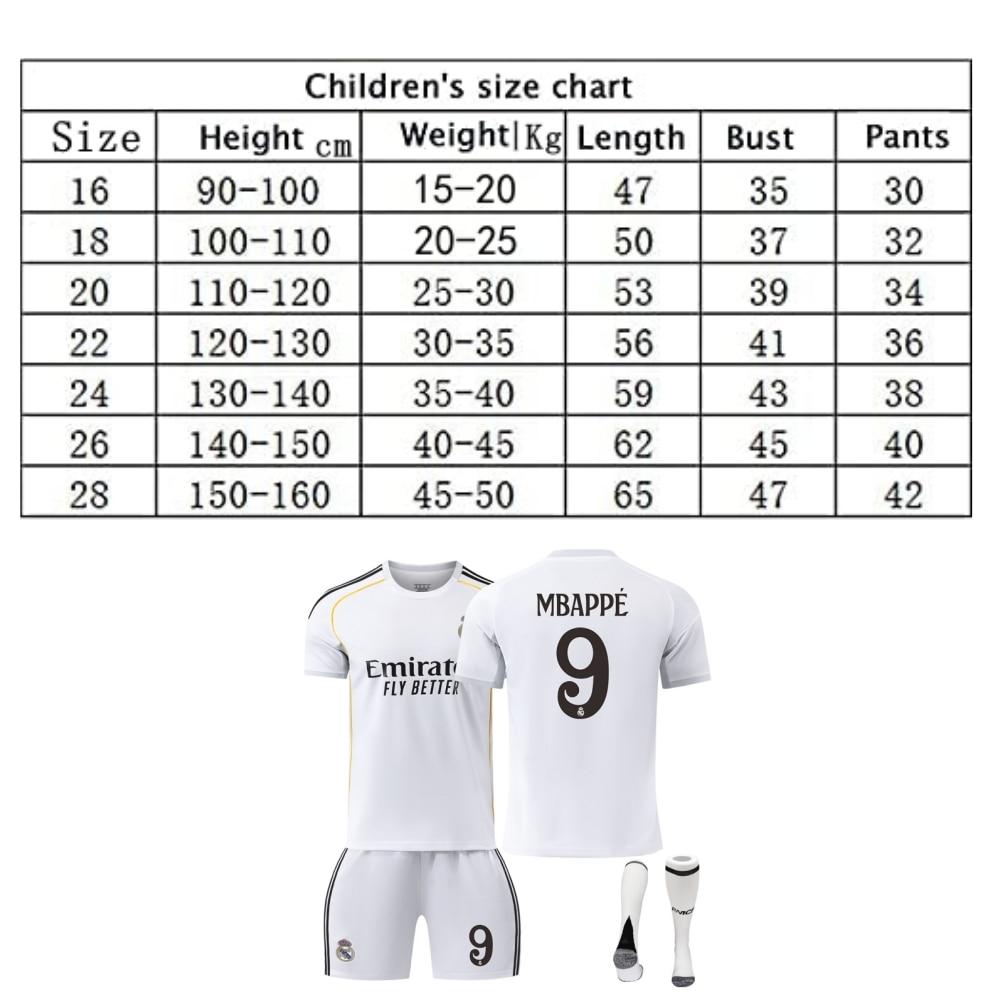 YSHT Real Madrid Mbappe Kids Soccer Jersey White Youth Sportswear