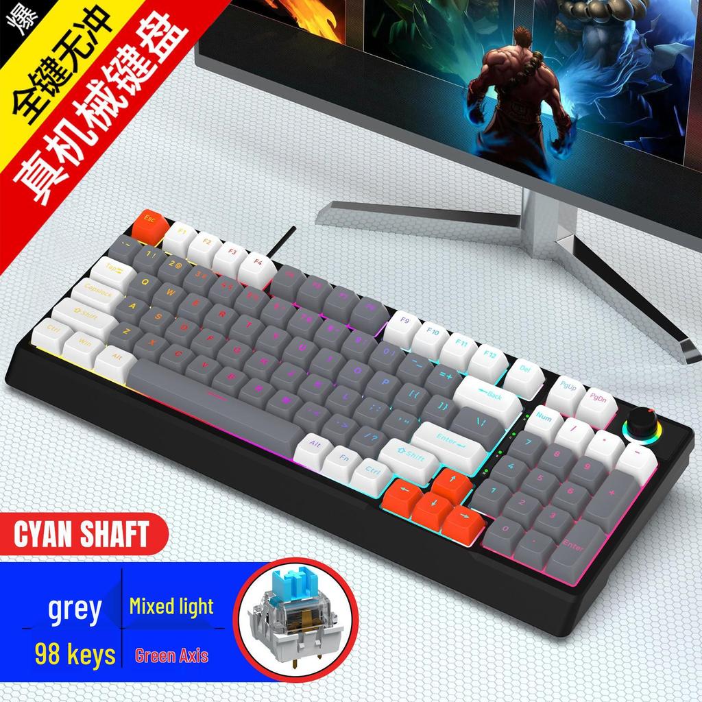 K98 Mechanical Keyboard with Blue or Red Axis, Wired Connection, Dual-Color Injection Keycaps for Gaming