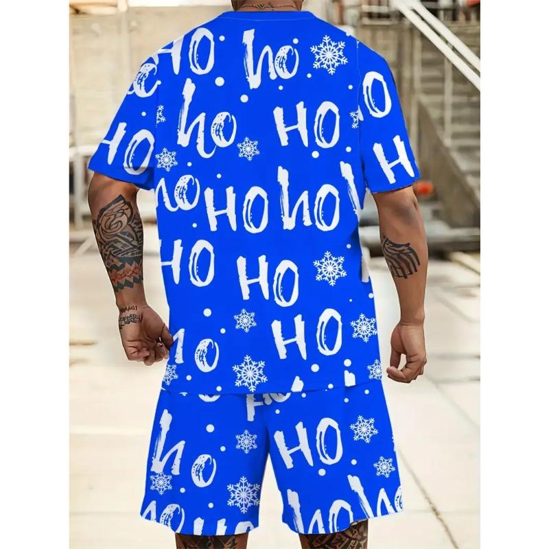 Летняя мода с принтом на тему Санта-Клауса, свободная, удобная мужская спортивная одежда-двойка с короткими рукавами