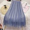 Classic Pleated Midi Skirt Women's High Waist Mesh Skirt Forwomen