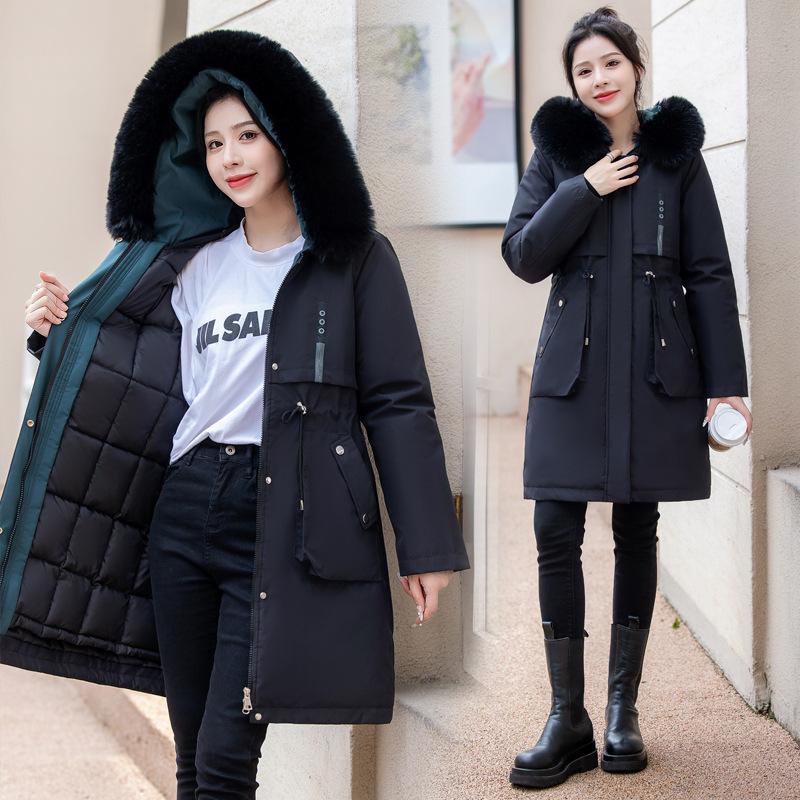 Pie Overcomes Women's Detachable Padded Jacket New Winter Large Size Padded Jacket Medium and Long Over-Knee Thickened Padded Jacket