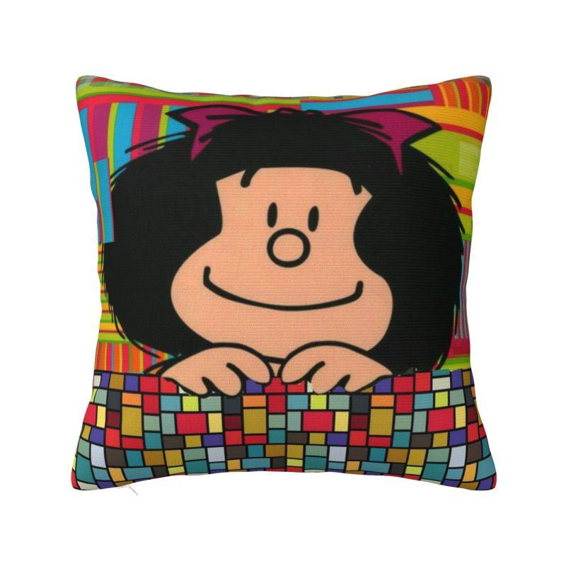 Vintage Quino Comic Mafalda Throw Pillow Case Decoration D Printed Cartoon Mang Sofa Cushion Cover Polyester Soft Pillowslip