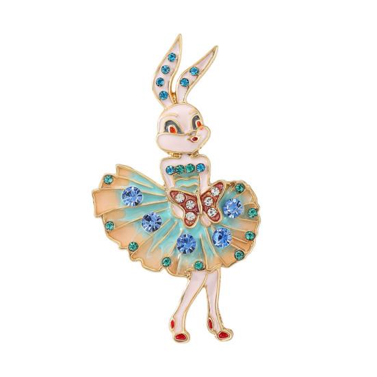Эмалированная брошь Сверкающие стразы Вставка Дизайн танцующего кролика Булавка Сказочные украшения Костюмы Свитеры Пальто Аксессуары