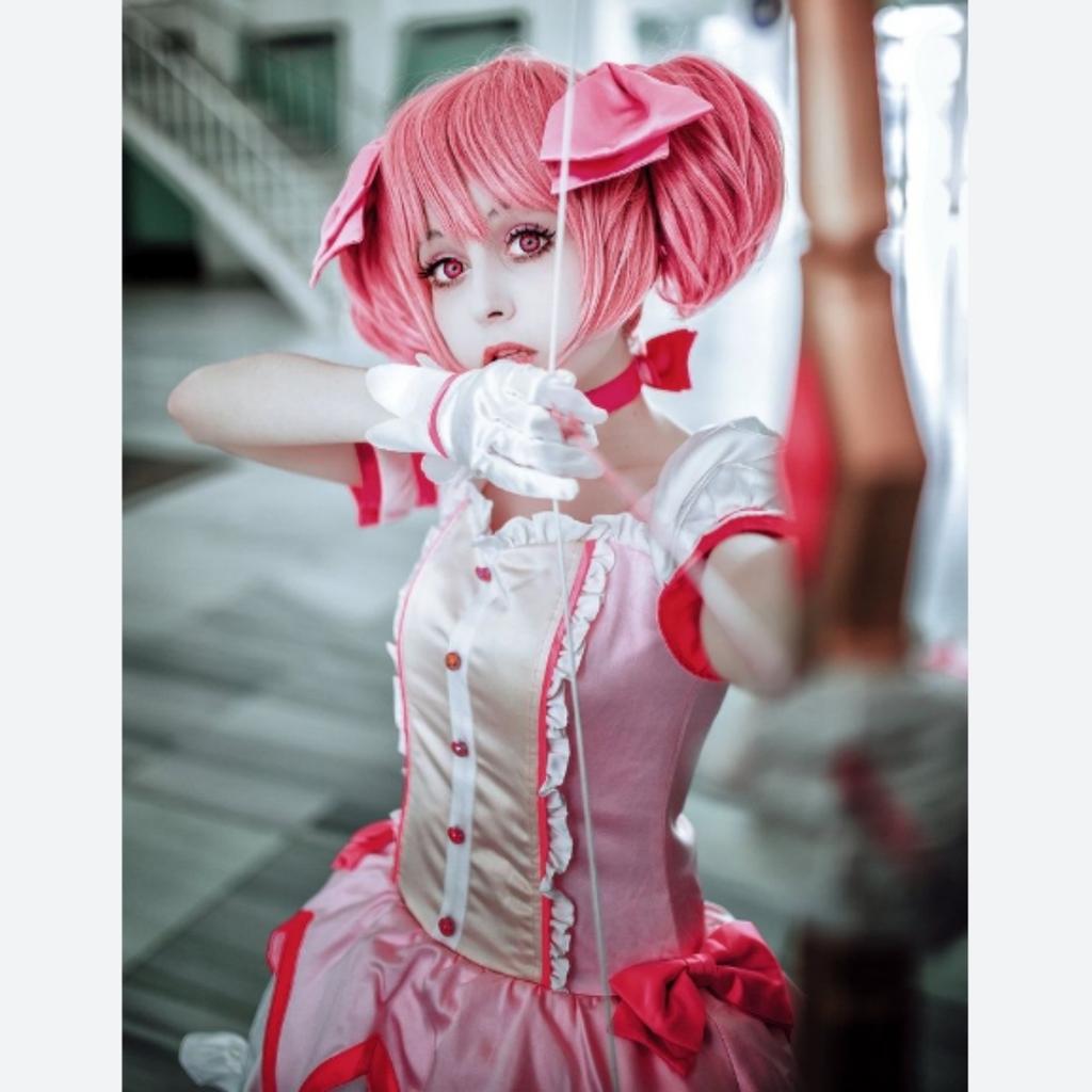Аниме fille magique Kaname Madoka Косплей Костюм Kawaii Lolita fête карнавальный халат Rose Perruque Courte Idol Puella Magi Madoka