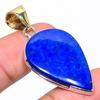 Natural Lapis Lazuli Gemstone 925 Sterling Silver Two Tone Pendant 1.77" u4P92