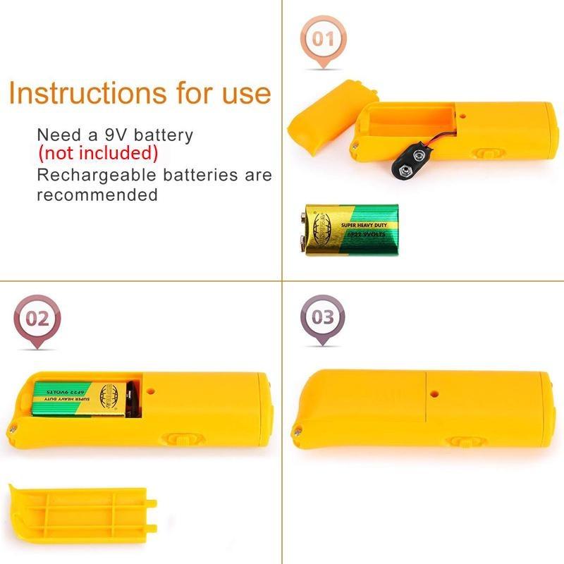 3 в 1 Et Отпугиватель собак Устройство против лая Ультразвуковой отпугиватель собак Стоп Контроль лая Тренировочные принадлежности со светодиодным фонариком