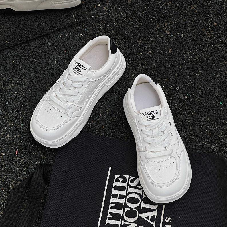 Platform White Shoes Women's Autumn New Leather Versatile Sports and Leisure Shoes Comfortable Soft Sole Lightweight Board Shoes