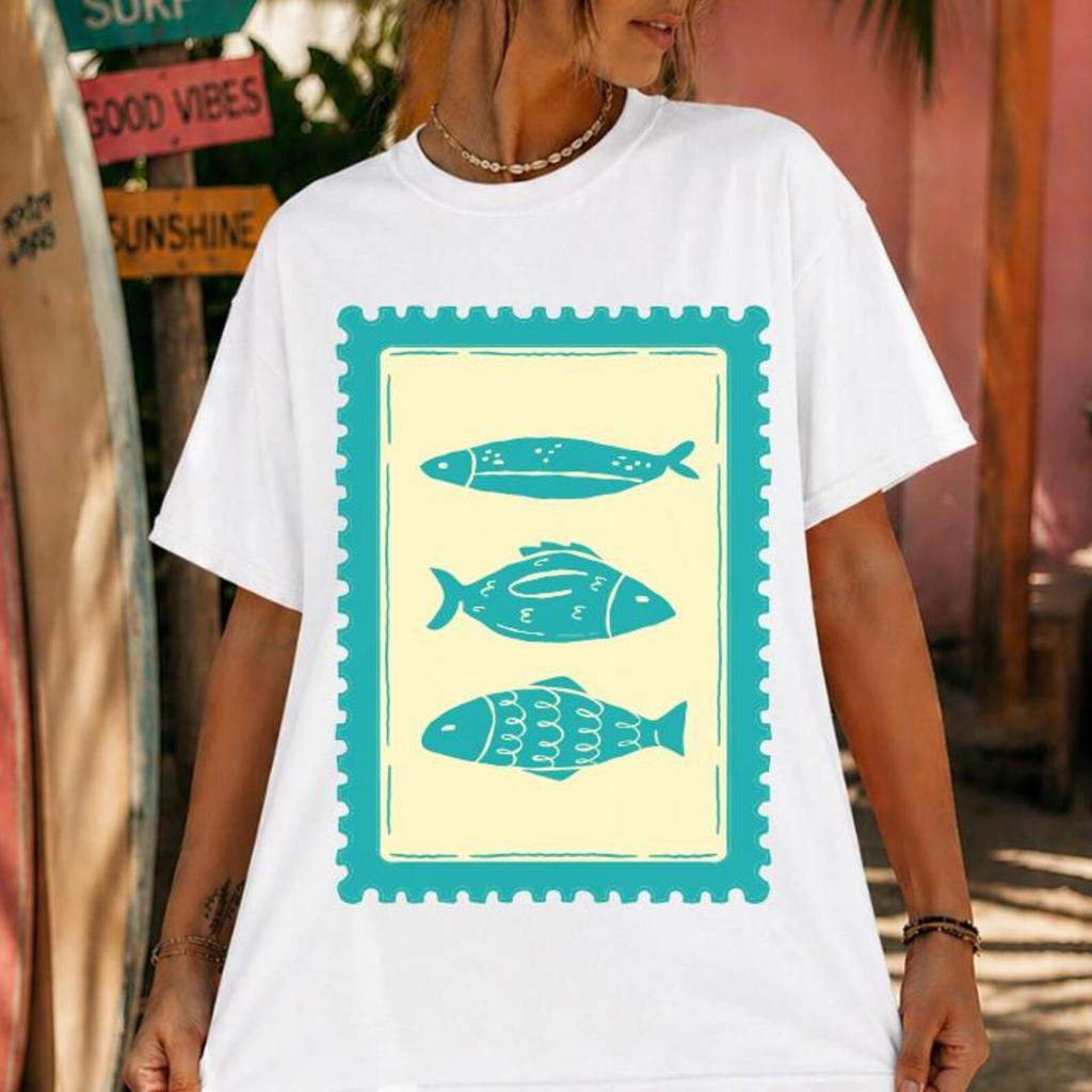 Coastal Fish Graphic Tee, Beach Vacation Shirt, Vintage Seafood Market T Shirt, Coastal Grandma, Summer Ocean Lover Top Tee