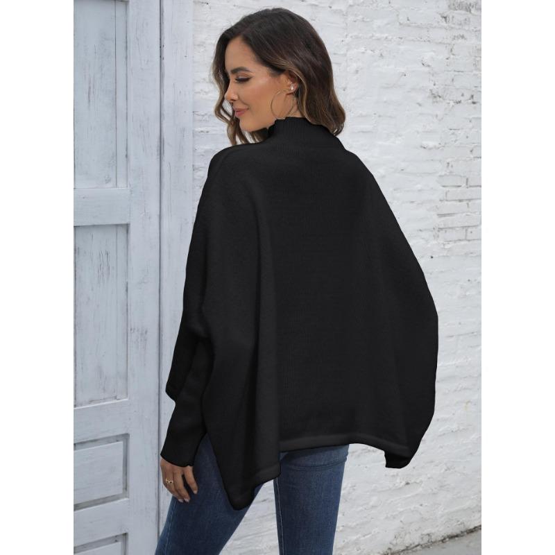 Women's Pullover Autumn and Winter Loose Split Bat Sleeve Half High Neck Sweater
