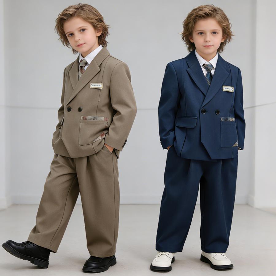 Формальный костюм для мальчика Комплект Двубортный пиджак Рубашка с длинным рукавом Галстук Брюки Детский наряд для Свадьбы Вечеринки Школьного выступления 2-12 лет