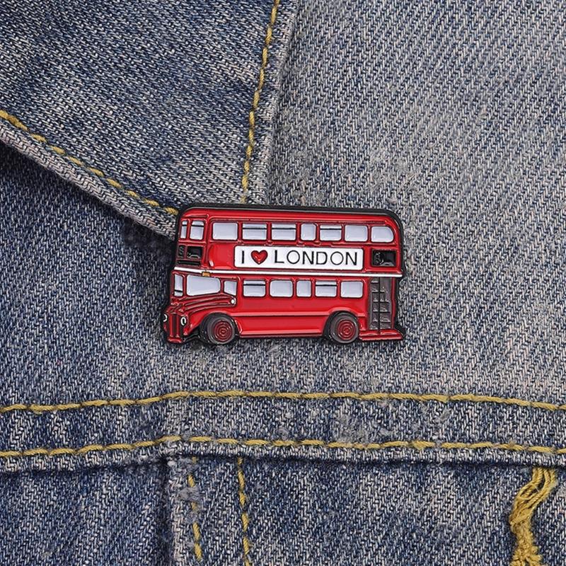 British Souvenir Enamel Pin Red Double Layer Bus Brooch Alloy Accessory For Jacket Backpack Fashion Jewelry