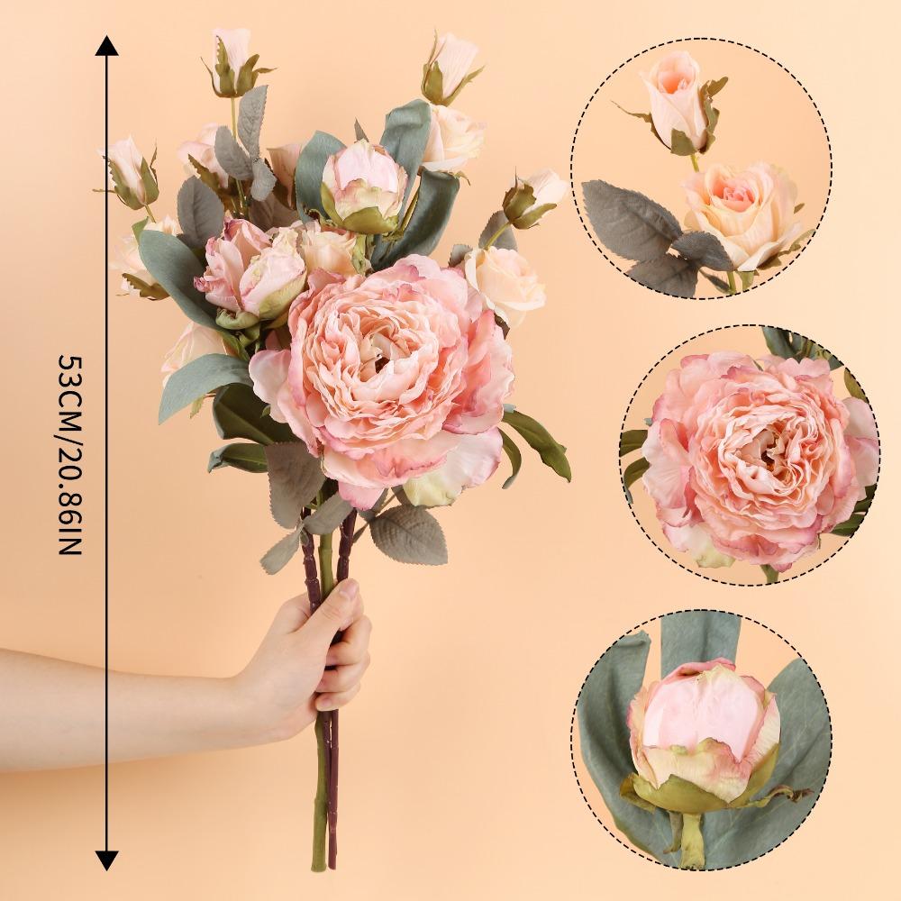 Валентинки Искусственные пионы Розы Реалистичные искусственные букеты со стеблями Шелковые цветочные композиции для дома Внутренние кофейные украшения Декор стола Свадьба